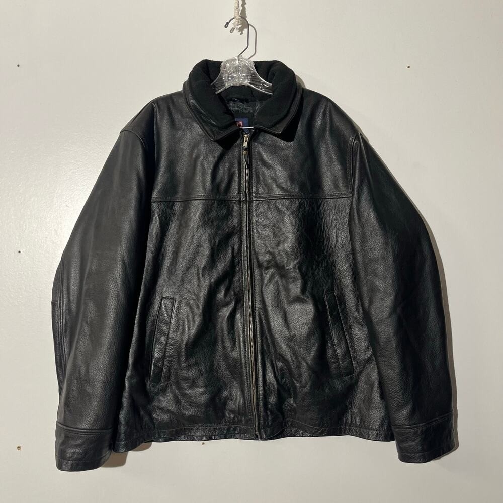 Chaps Black Cop Style Bomber 100% Leather Jacket Full‎ Zip Men's Size XL